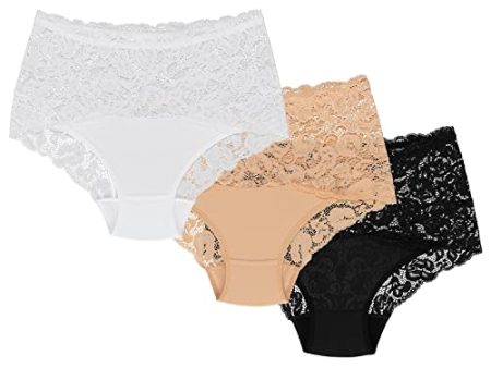 (Falta 1 color negro, incluye 2) Talla: M - Wol-Bar Pack de 2 Braguitas para Mujer con Encaje WB414, Beige-Blanco, Talla M Embalaje Deteriorado Sale