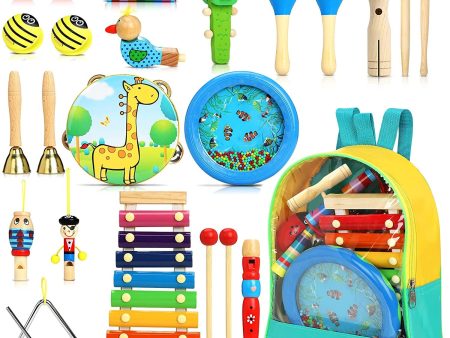 (1 Asa Rota) - Jojoin 24 Pcs Juguetes Instrumentos Musicales, 12 Tipos de Juguetes de Instrumentos, Instrumentos Musicales Madera, Educativo Musical para Bebés Embalaje Deteriorado Supply