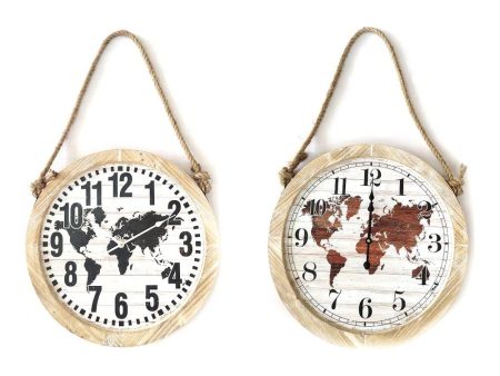 DKD Home Decor RE-187961 Reloj de Pared Vintage DKD Home Decor con Mapamundi (2 piezas) - Negro y Marrón Tara Estética Online