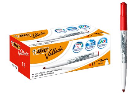 (Falta 1 unidad, incluye 11) BIC Velleda 1741 - Caja de 11 unidades, marcadores de pizarra punta media, color rojo Embalaje Deteriorado Hot on Sale